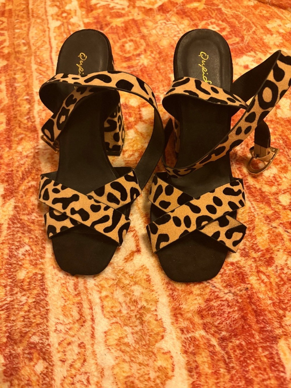 Women’s Leopard Print Platform Heels Sandals 8